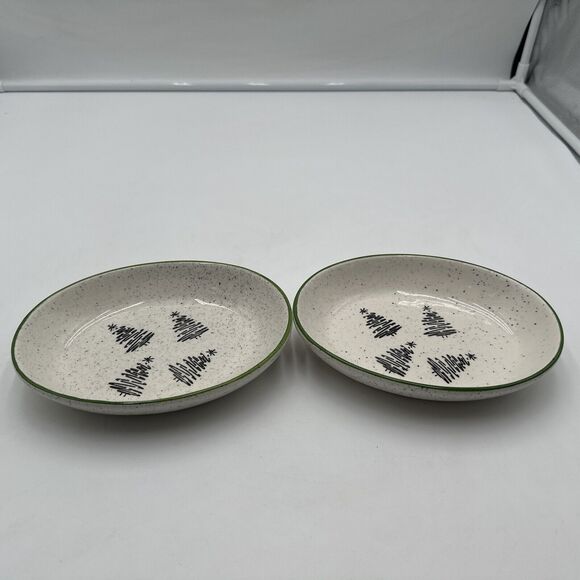 Set of 2 Meritage Christmas Trees Oval Dish 8x6” - Picture 1 of 5